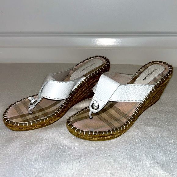 Burberry White Leather Espadrille Thong Wedge Sandals Size 7.5 Europe Size 38 - Picture 4 of 10